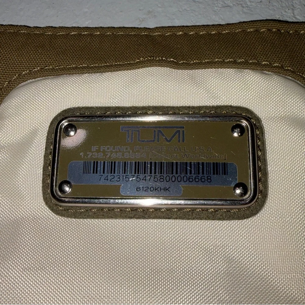 Tumi Khaki Nylon Sando Messenger Travel Bag